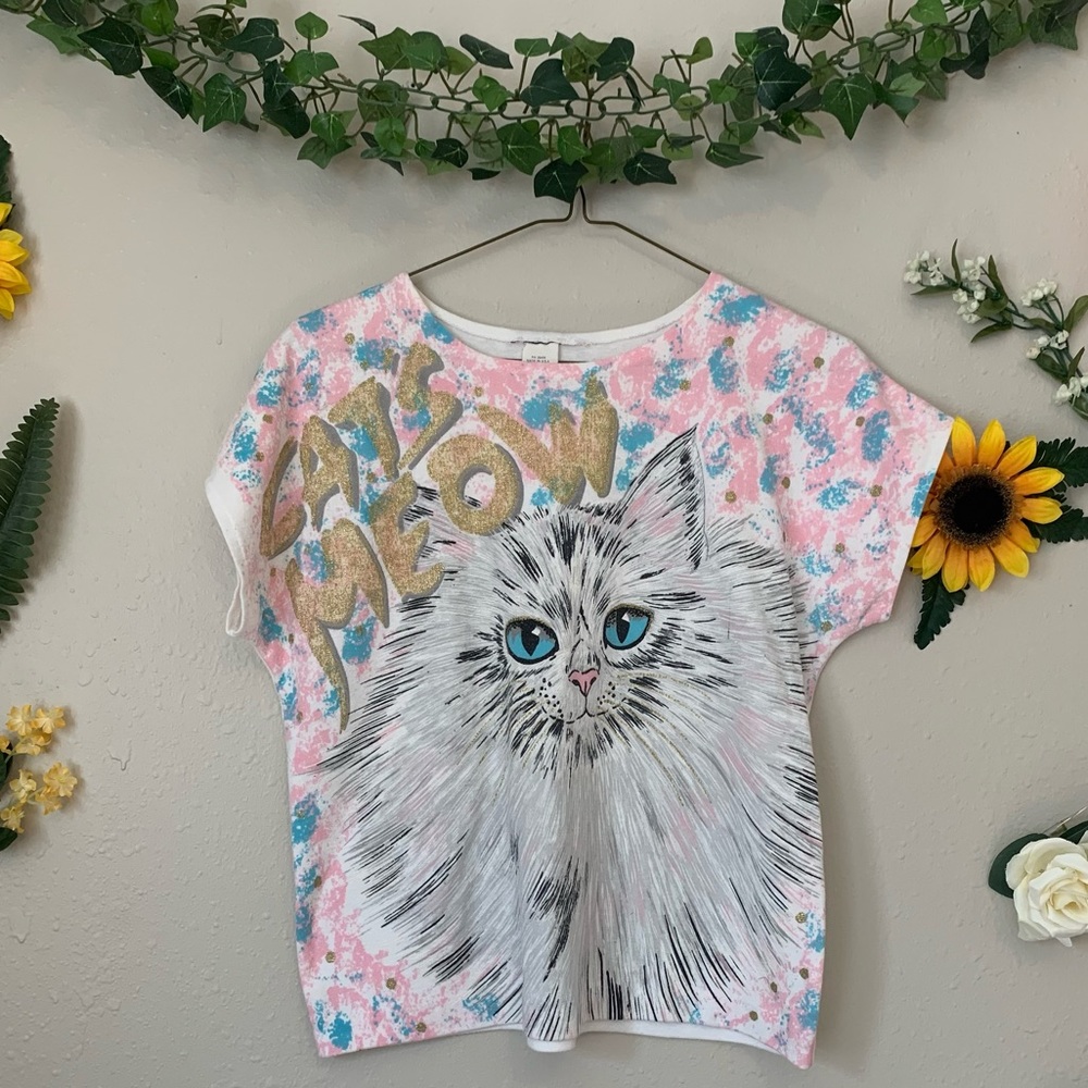 "Cat's Meow" Artsy DIY Pastel Graphic Crewneck Tee